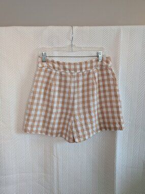 Ever New Gingham Linen Blend Shorts High Waist Size 8 Resort Festival Summer
